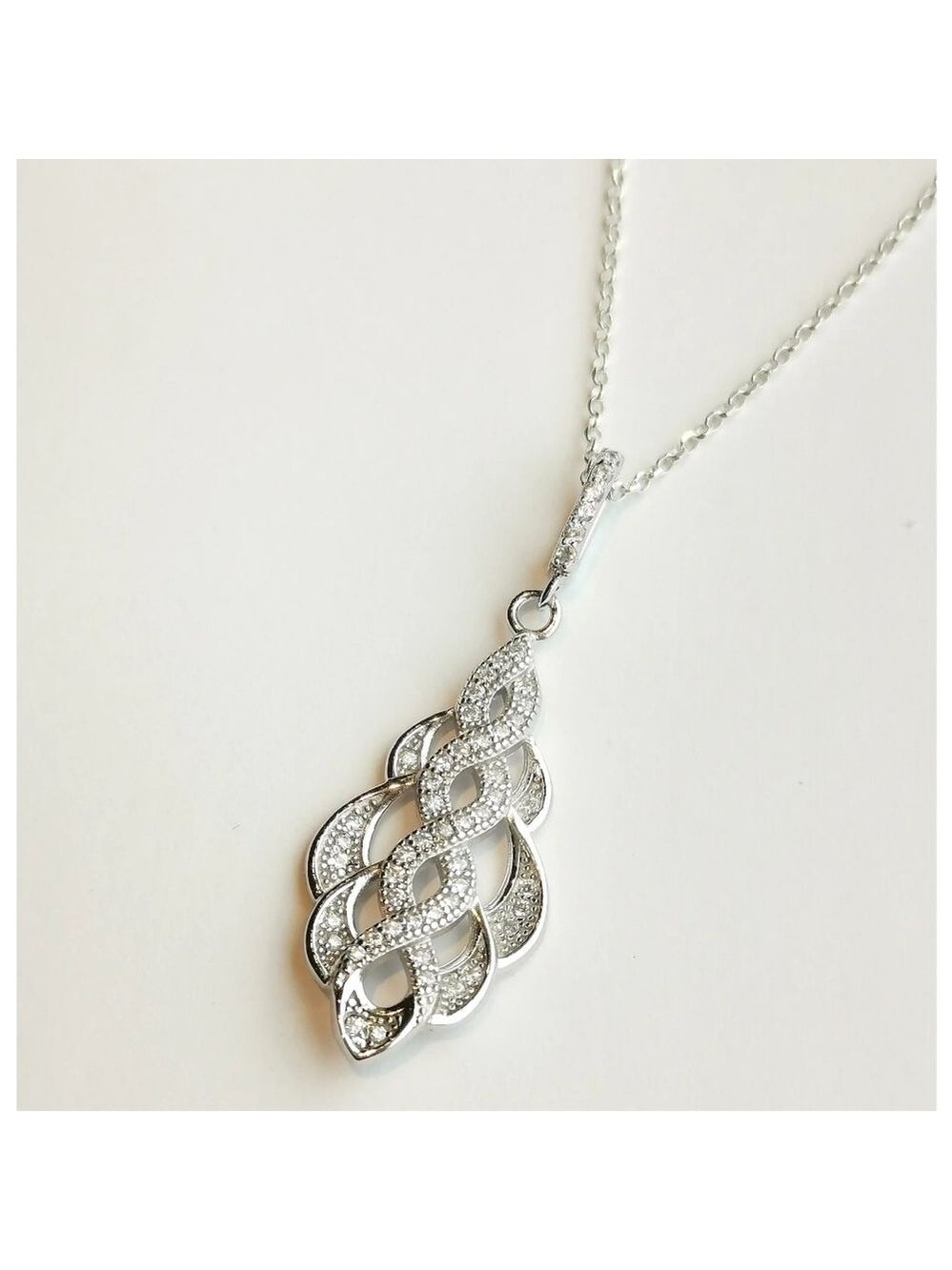 New sterling silver cz intertwined pendant necklace